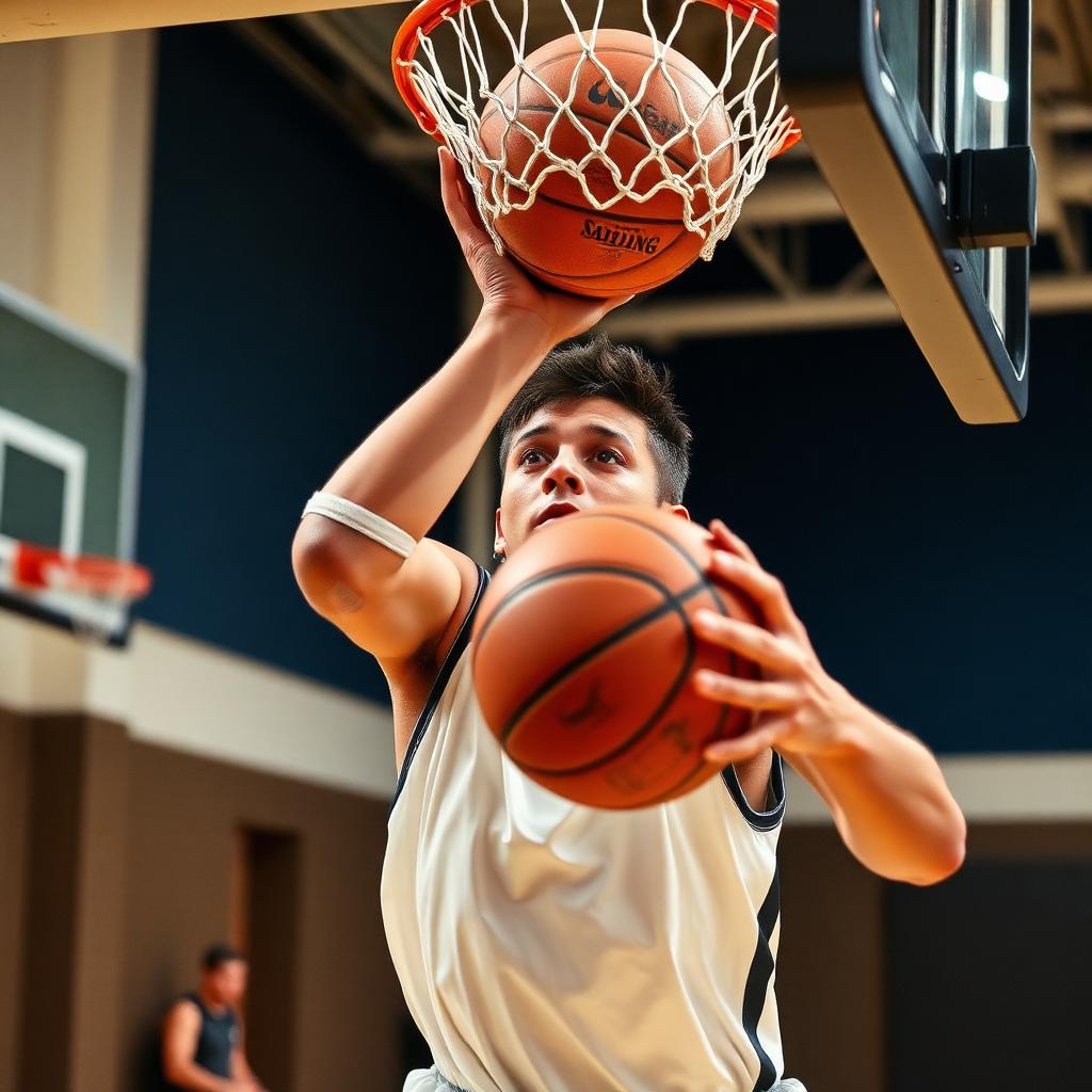 Youth basketball player finishing at the rim during UYP training in Irvine