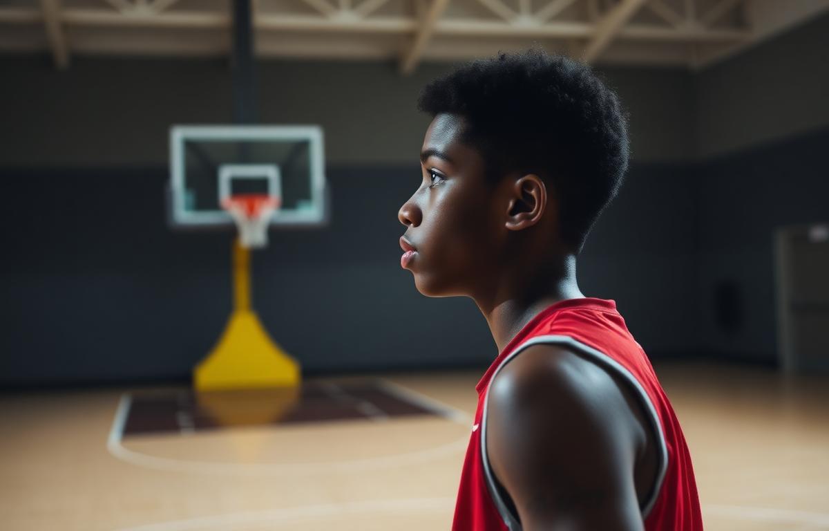 Focused youth basketball player building mental toughness during training in Irvine